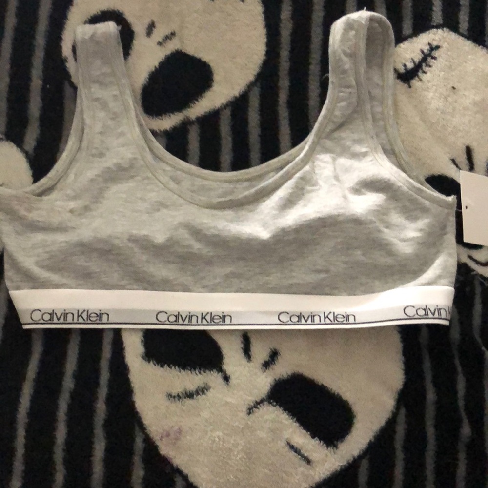 grey & white calvin klein bra
